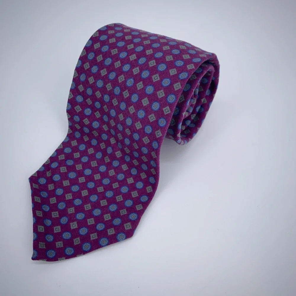 Eton‎ Tie Mens One Size Purple Patterned Wool Classic Luxury Necktie Italy Made